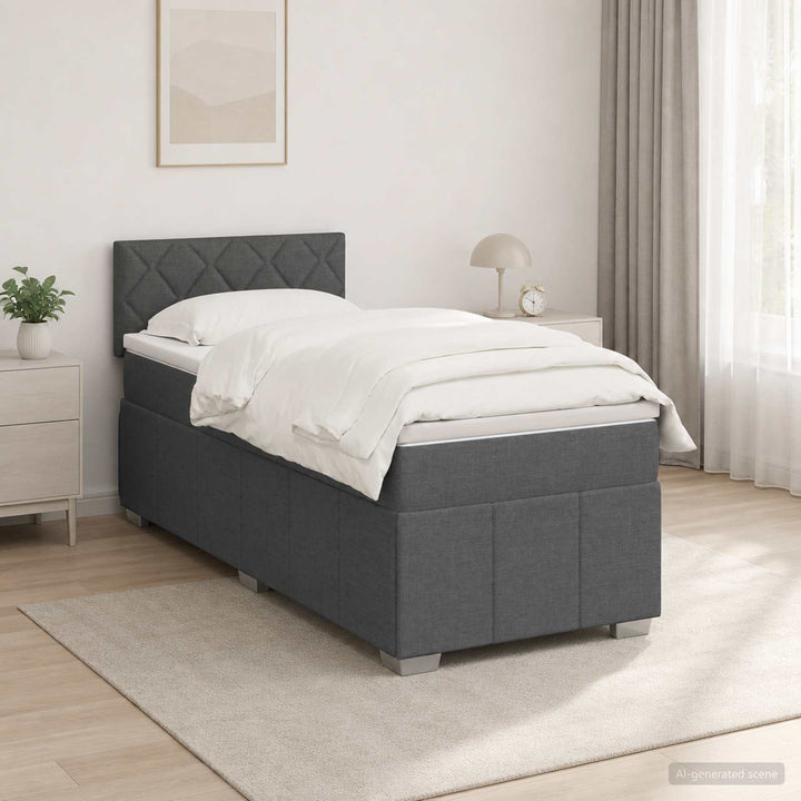 Boxmadras med topmadras Mørkegrå 90 x 200 cm Stof