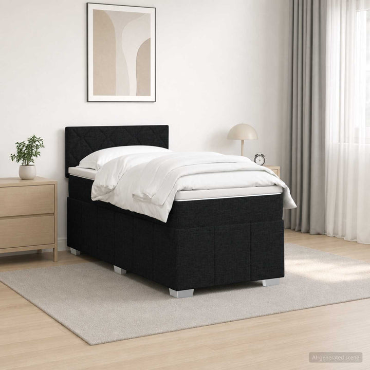 Boxmadras med topmadras med hovedgærde Sort 80 x 200 cm Stof
