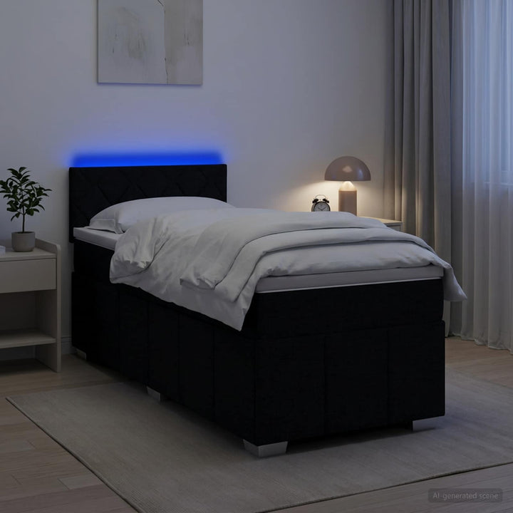 Boxmadras med topmadras med hovedgærde Sort 100 x 200 cm Stof