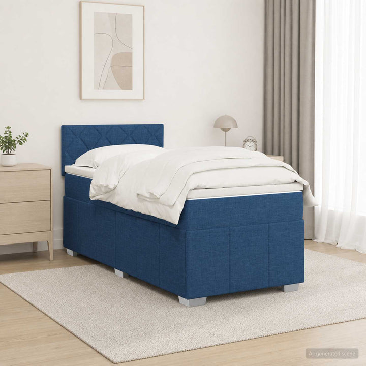 Boxmadras med topmadras med hovedgærde Blå 100 x 200 cm Stof