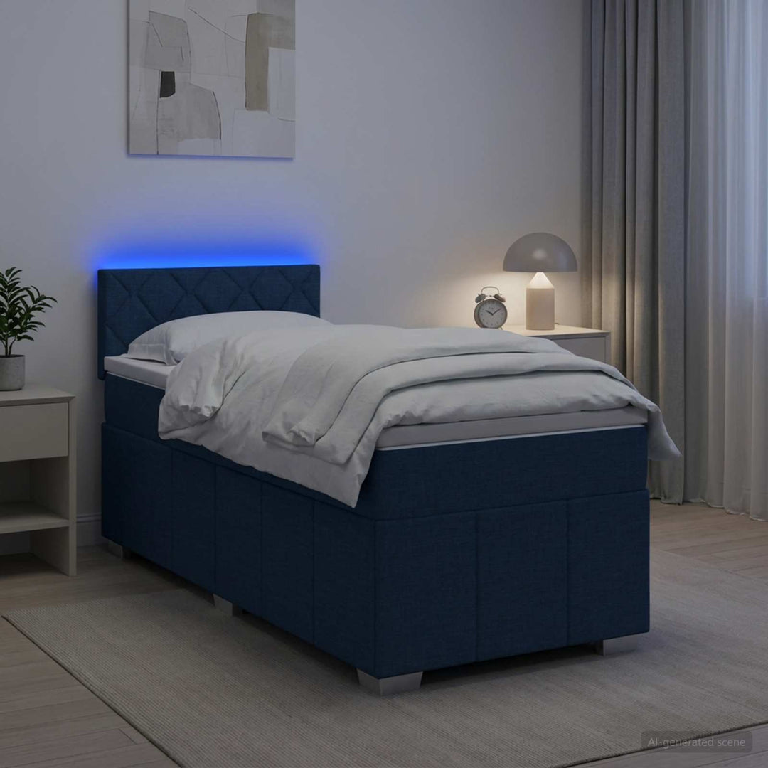 Boxmadras med topmadras med hovedgærde Blå 100 x 200 cm Stof