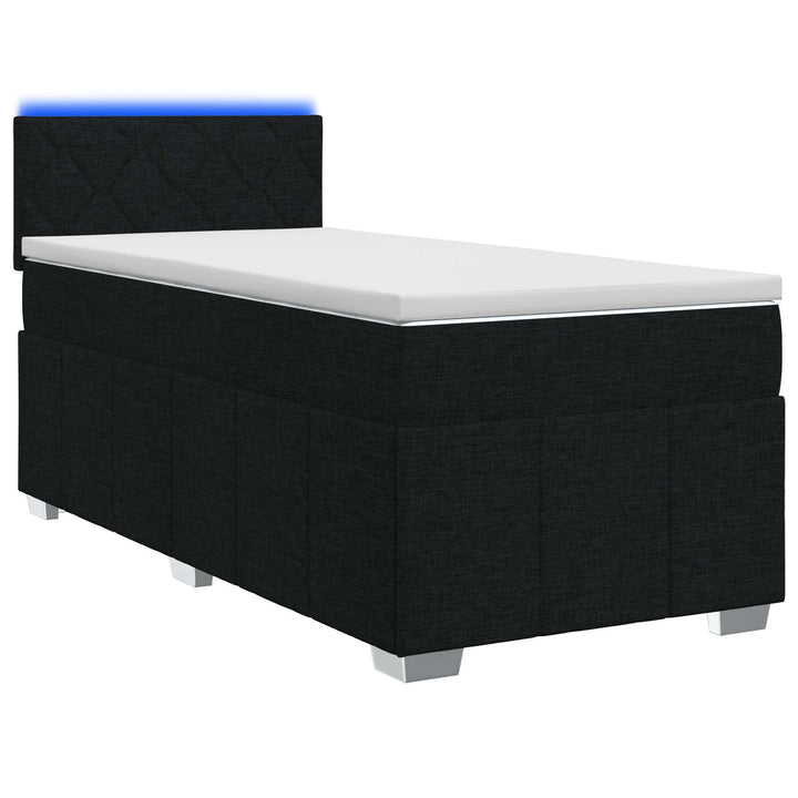 Boxmadras med topmadras med hovedgærde Sort 90 x 200 cm Stof