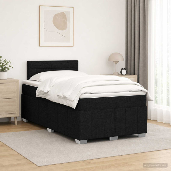 Boxmadras med topmadras med hovedgærde Sort 120 x 190 cm Stof