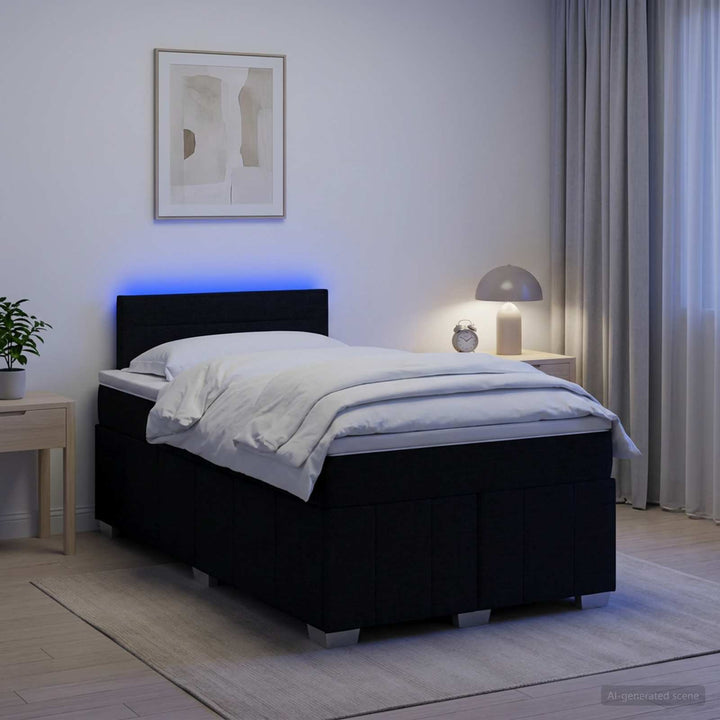 Boxmadras med topmadras med hovedgærde Sort 120 x 190 cm Stof