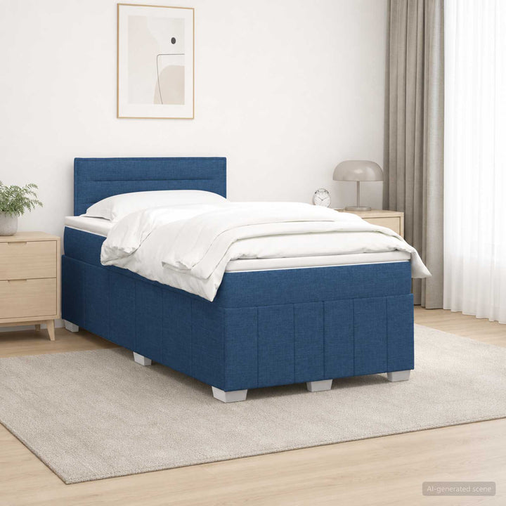 Boxmadras med topmadras med hovedgærde Blå 120 x 190 cm Stof