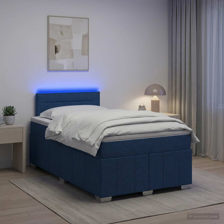 Boxmadras med topmadras med hovedgærde Blå 120 x 190 cm Stof