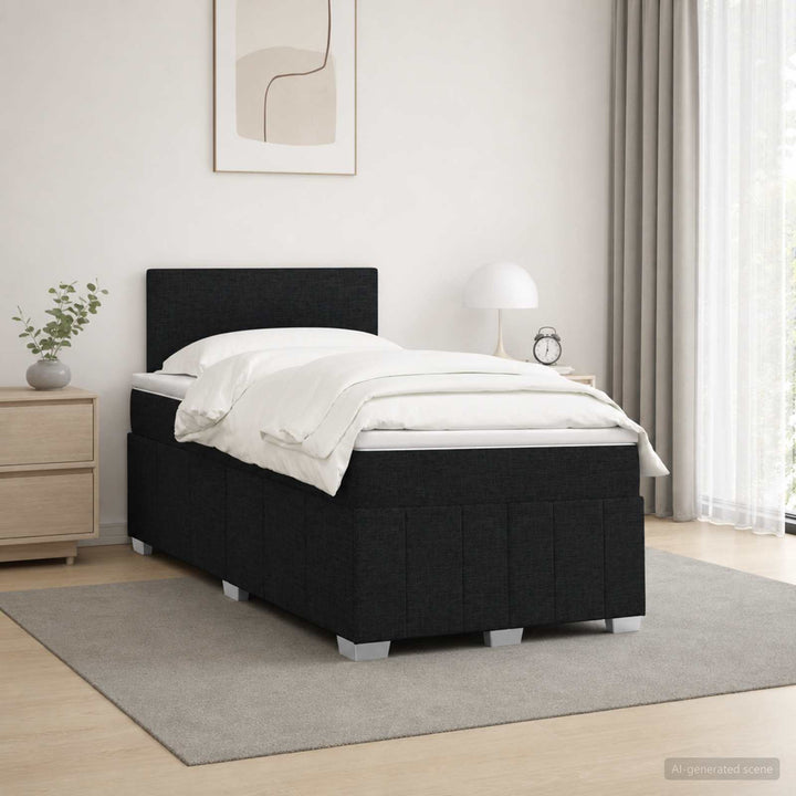 Boxmadras med topmadras med hovedgærde Sort 120 x 200 cm Stof