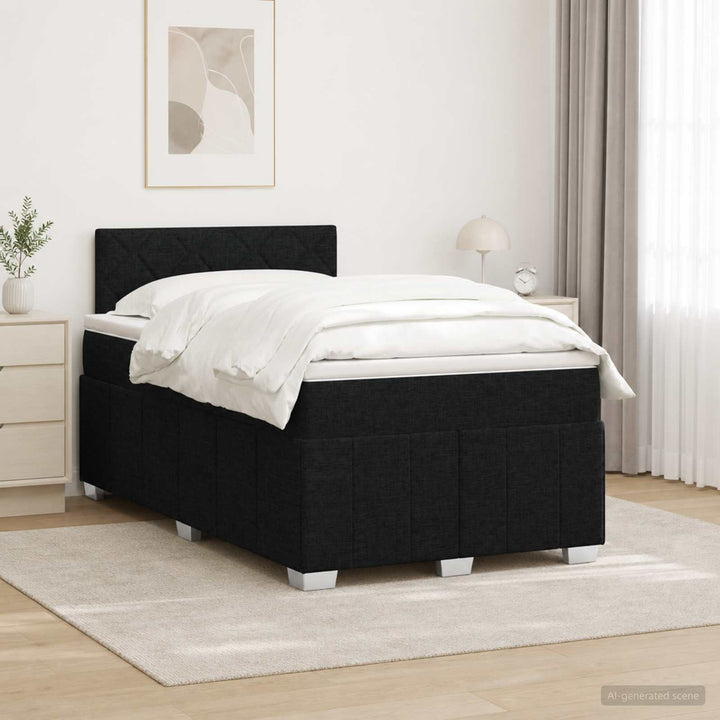 Boxmadras med topmadras med hovedgærde Sort 120 x 200 cm Stof