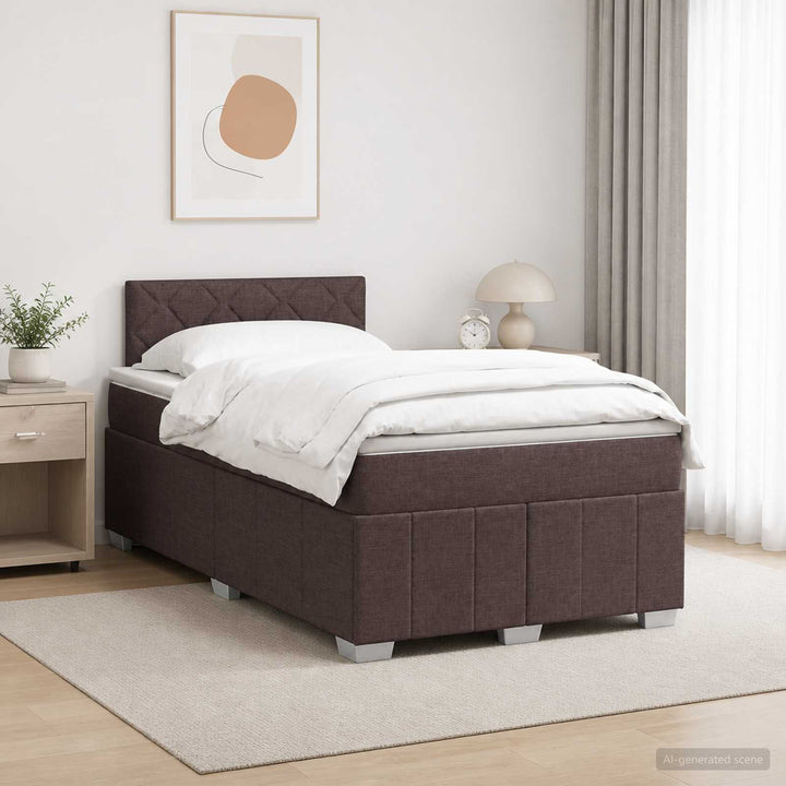 Boxmadras med topmadras Mørk Brun 120 x 190 cm Stof