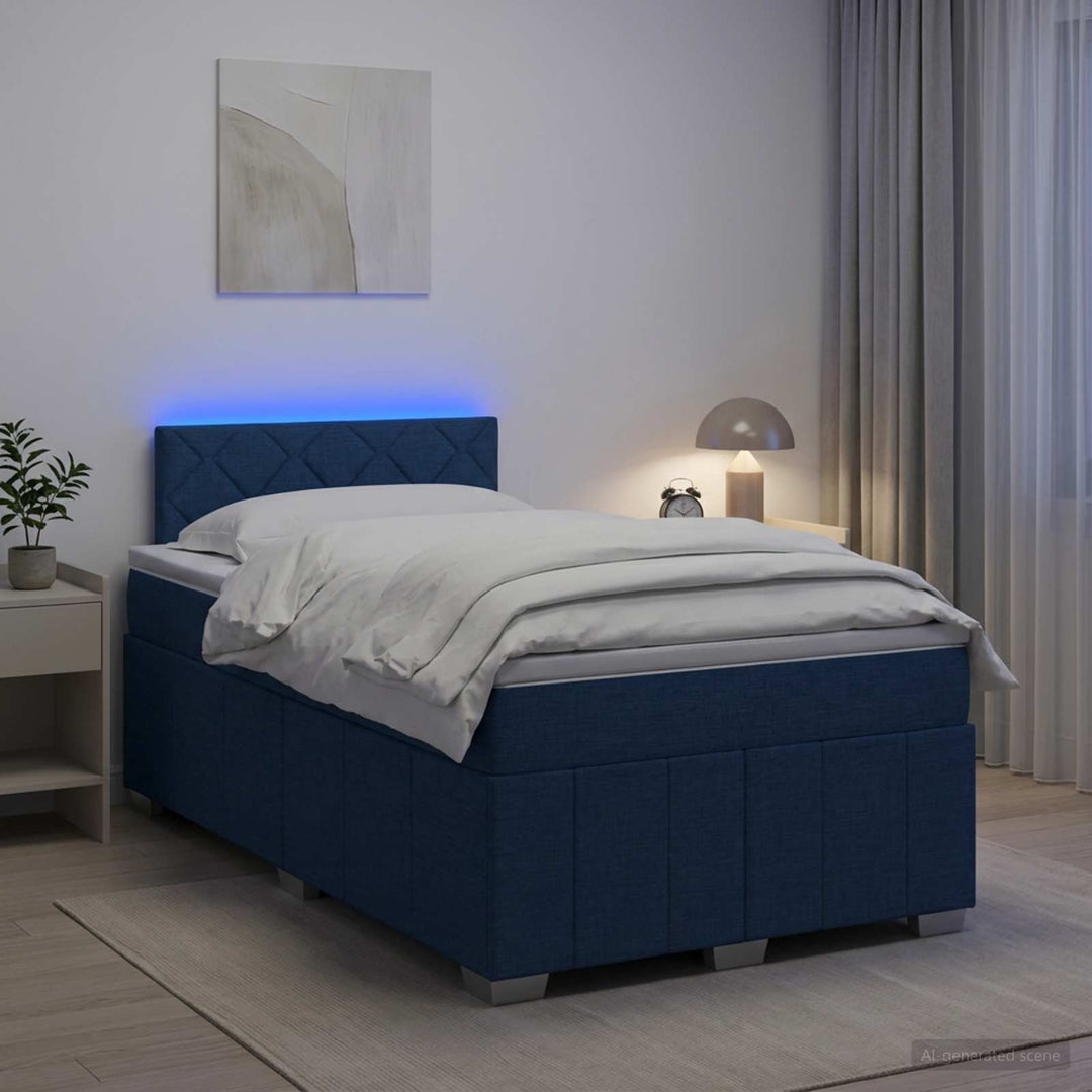 Boxmadras med topmadras med hovedgærde Blå 120 x 190 cm Stof
