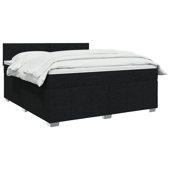 Boxmadras med topmadras med hovedgærde Sort 140 x 190 cm Stof