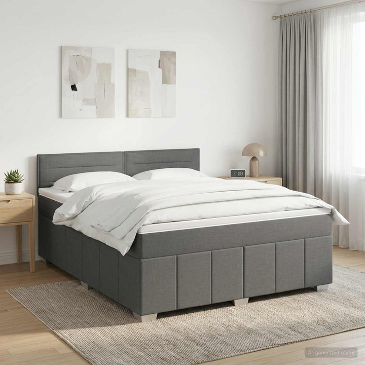 Boxmadras med topmadras Mørkegrå 140 x 190 cm Stof