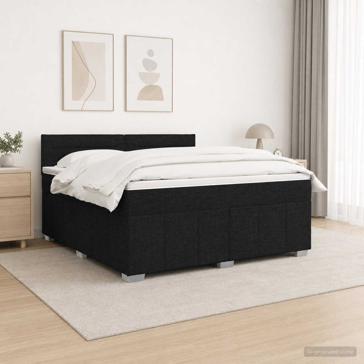 Boxmadras med topmadras med hovedgærde Sort 140 x 190 cm Stof
