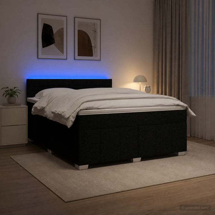 Boxmadras med topmadras med hovedgærde Sort 140 x 190 cm Stof