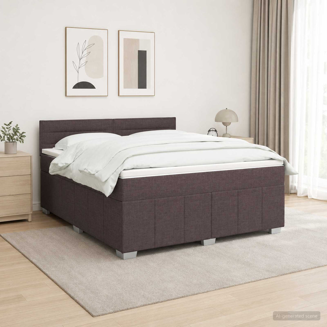 Boxmadras med topmadras Mørk Brun 180 x 200 cm Stof