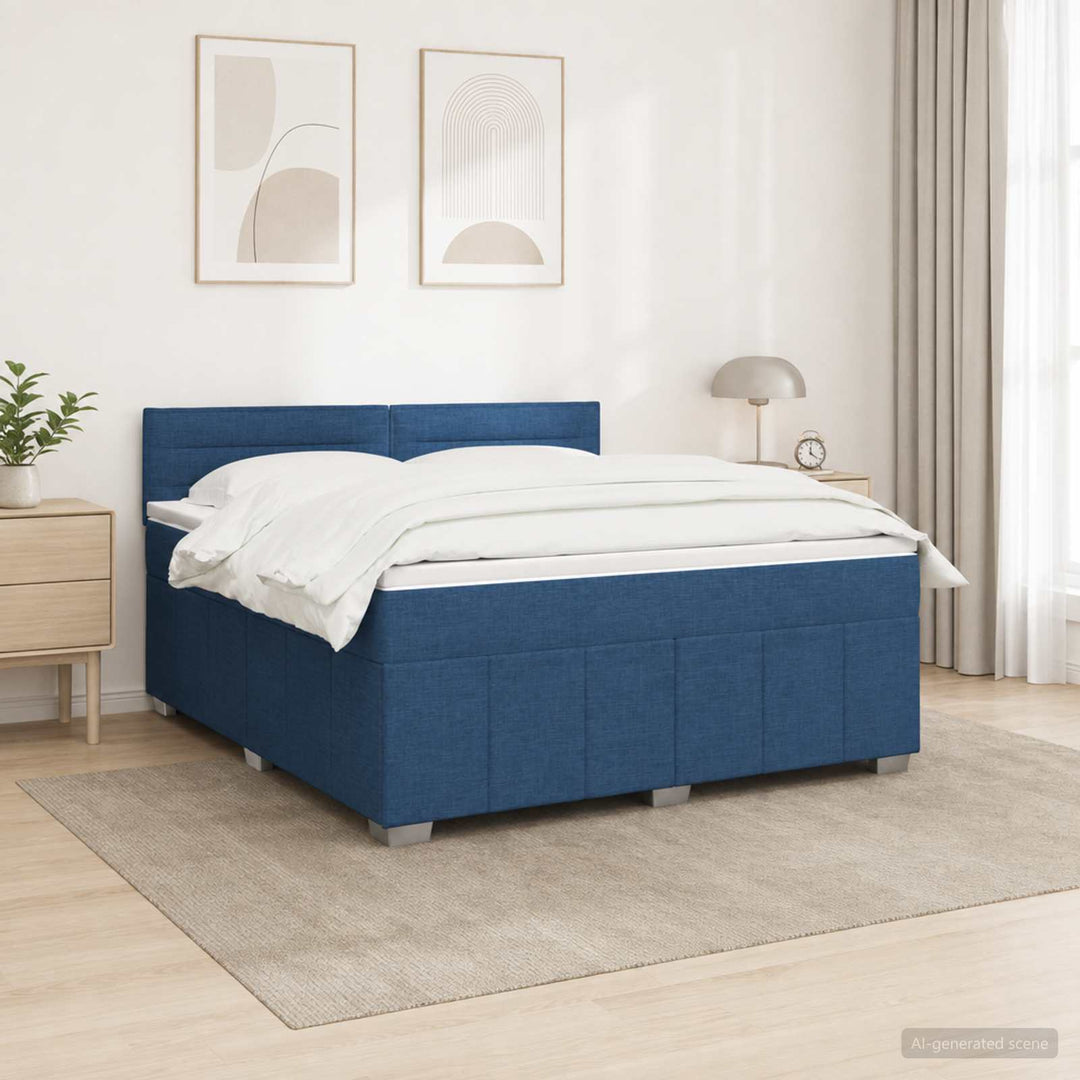 Boxmadras med topmadras med hovedgærde Blå 140 x 190 cm Stof