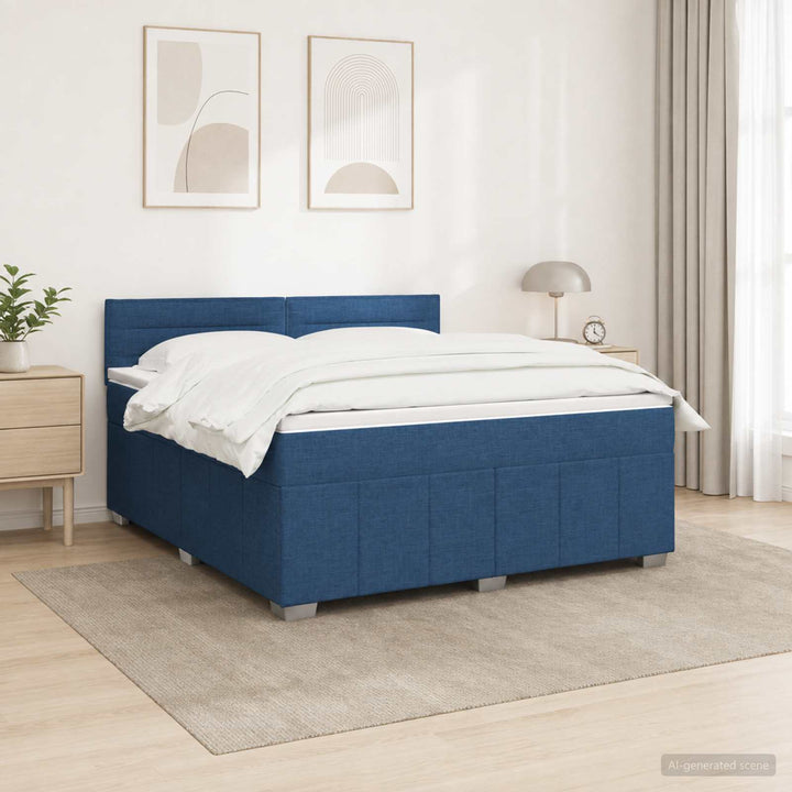 Boxmadras med topmadras med hovedgærde Blå 160 x 200 cm Stof
