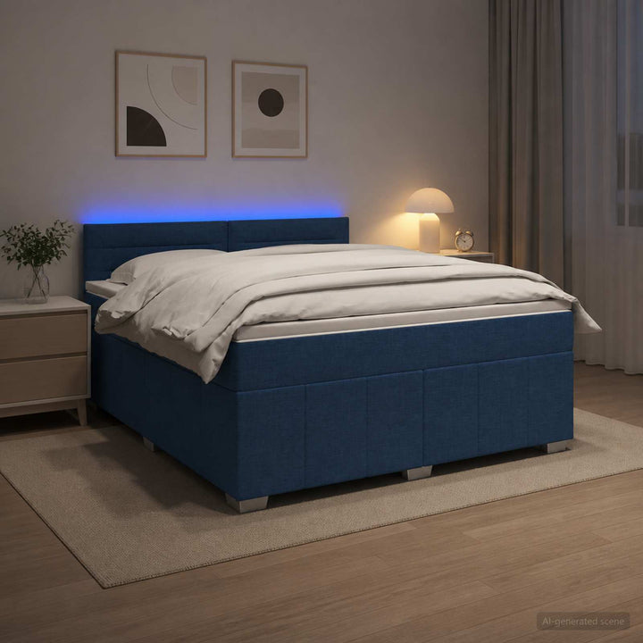 Boxmadras med topmadras med hovedgærde Blå 160 x 200 cm Stof