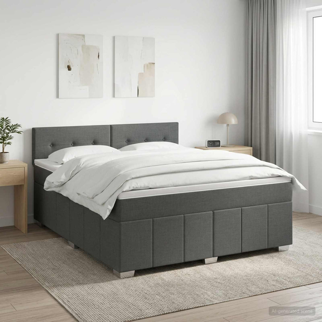 Boxmadras med topmadras Mørkegrå 140 x 190 cm Stof