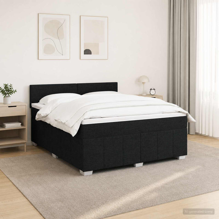 Boxmadras med topmadras med hovedgærde Sort 180 x 200 cm Stof