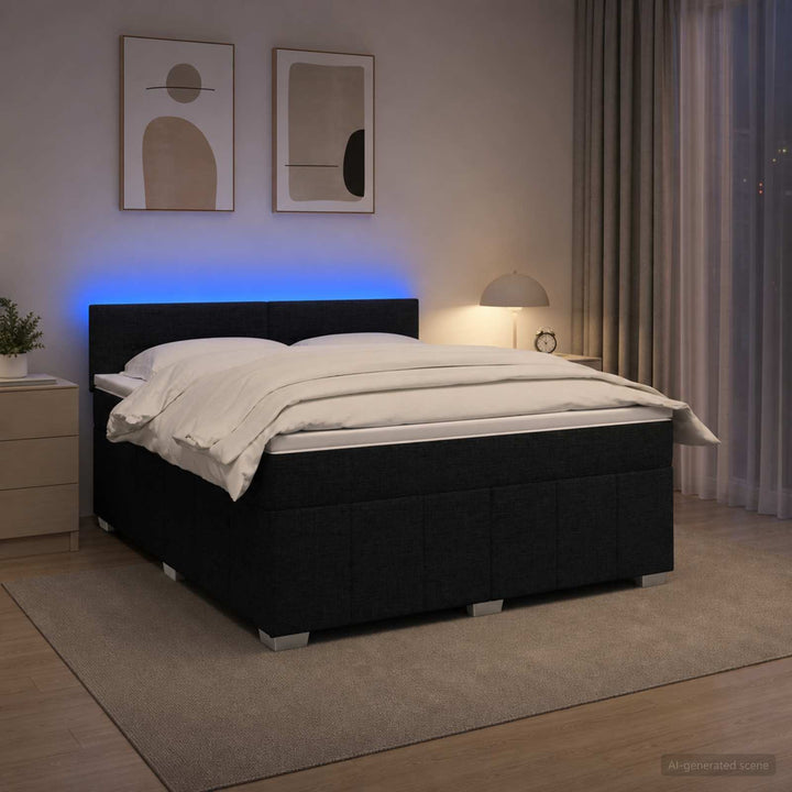 Boxmadras med topmadras med hovedgærde Sort 160 x 200 cm Stof