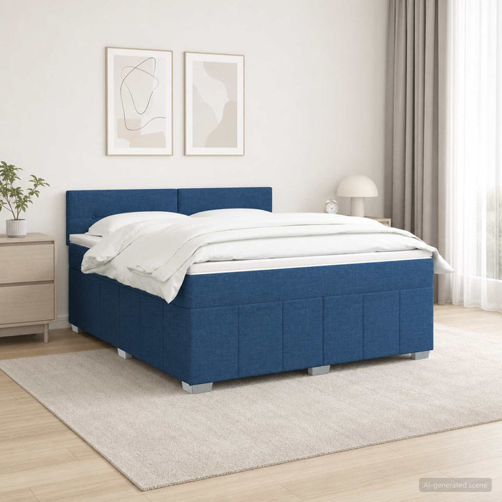 Boxmadras med topmadras med hovedgærde Blå 160 x 200 cm Stof