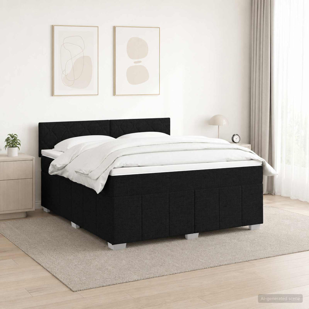 Boxmadras med topmadras med hovedgærde Sort 140 x 190 cm Stof