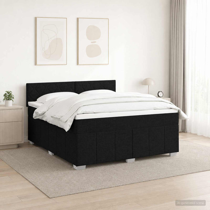 Boxmadras med topmadras med hovedgærde Sort 140 x 190 cm Stof