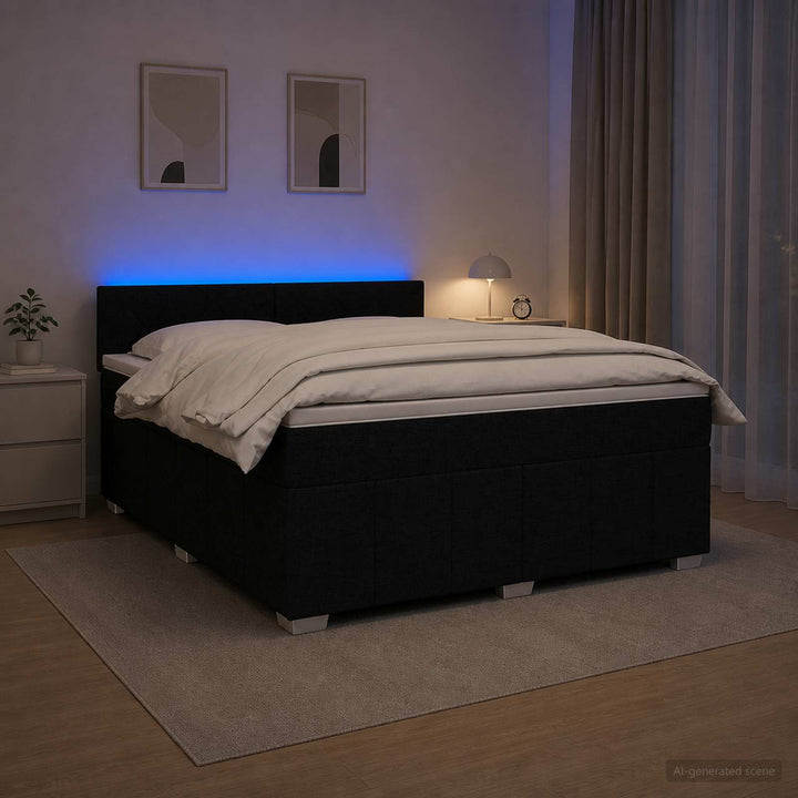 Boxmadras med topmadras med hovedgærde Sort 160 x 200 cm Stof