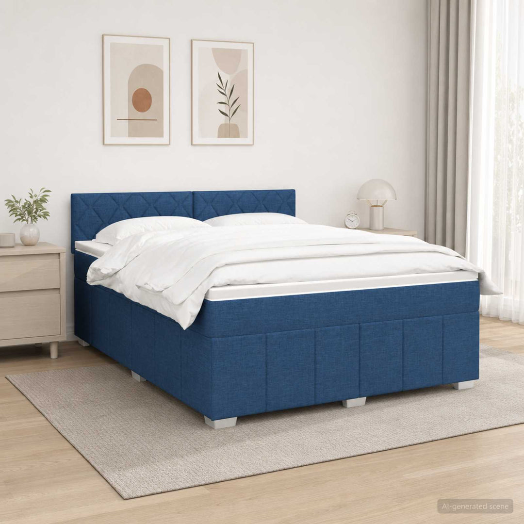 Boxmadras med topmadras med hovedgærde Blå 160 x 200 cm Stof