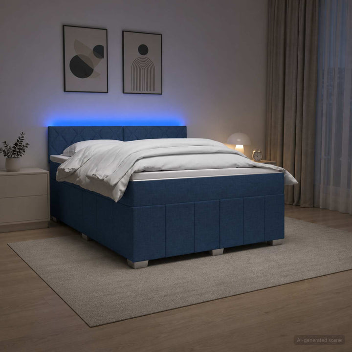 Boxmadras med topmadras med hovedgærde Blå 160 x 200 cm Stof