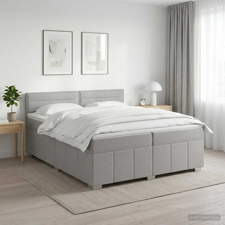 Boxmadras med topmadras Lysegrå 200 x 200 cm Stof