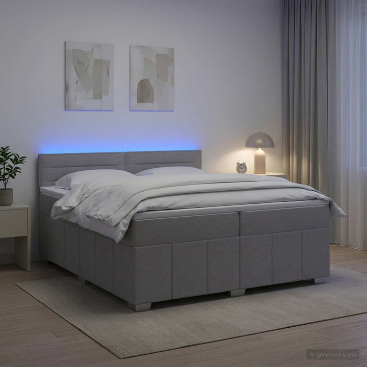 Boxmadras med topmadras Lysegrå 200 x 200 cm Stof