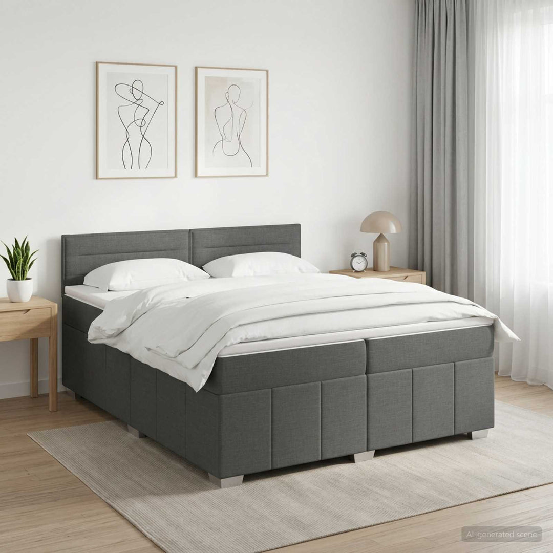 Boxmadras med topmadras Mørkegrå 200 x 200 cm Stof