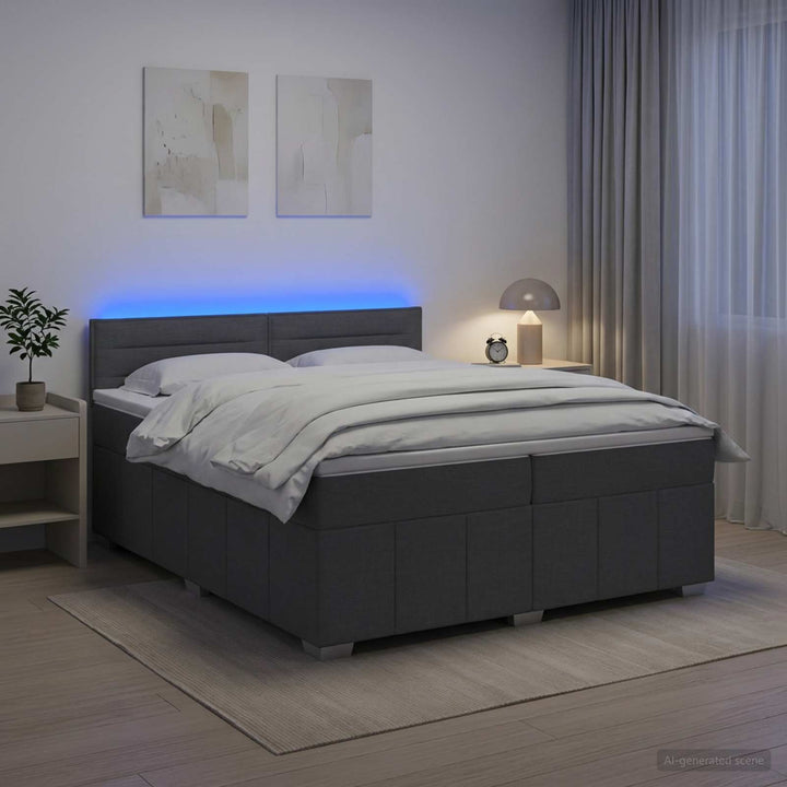 Boxmadras med topmadras Mørkegrå 200 x 200 cm Stof