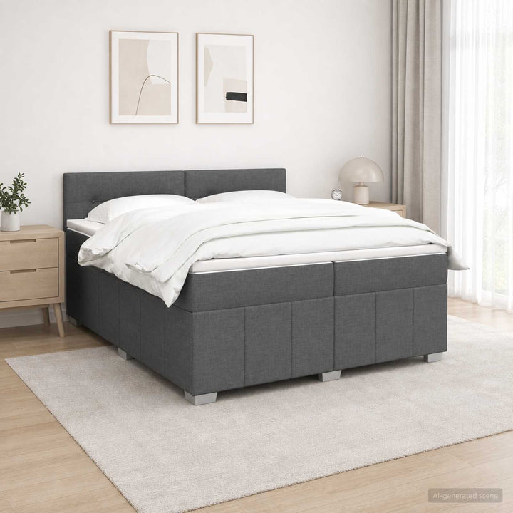 Boxmadras med topmadras Mørkegrå 200 x 200 cm Stof