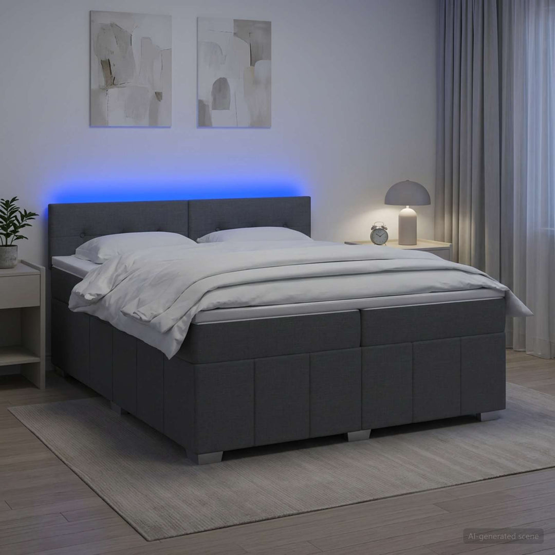 Boxmadras med topmadras Mørkegrå 200 x 200 cm Stof