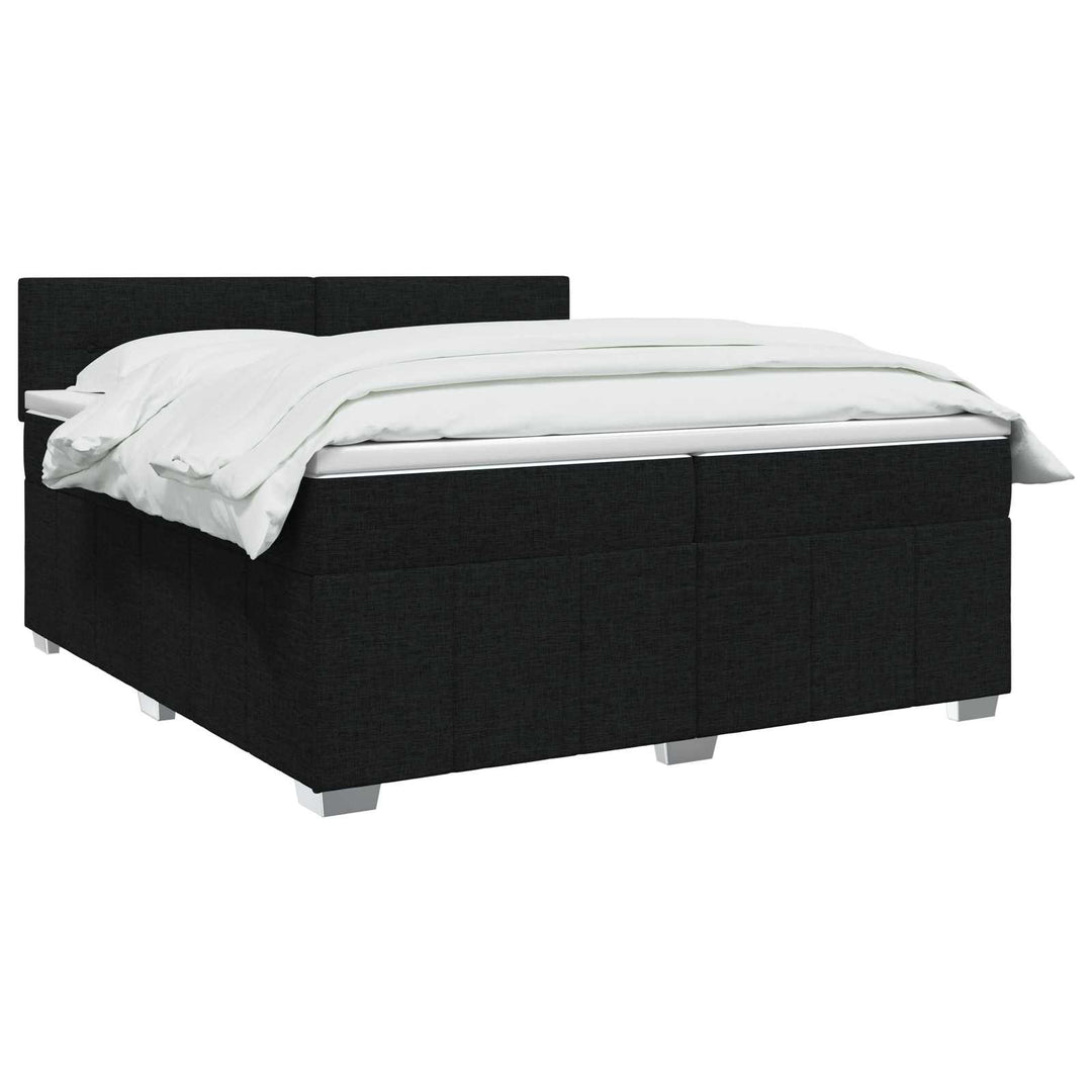 Boxmadras med topmadras med hovedgærde Sort 200 x 200 cm Stof