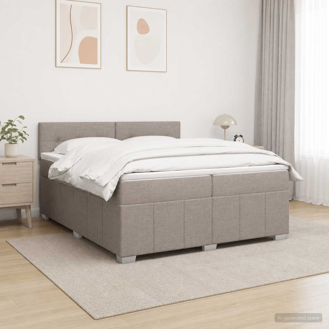 Boxmadras med topmadras Gråbrun 200 x 200 cm Stof