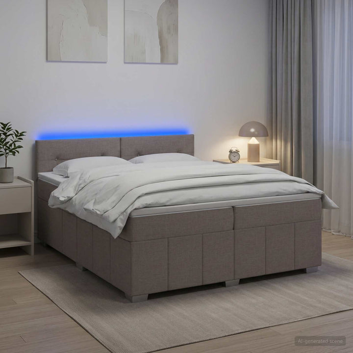 Boxmadras med topmadras Gråbrun 200 x 200 cm Stof