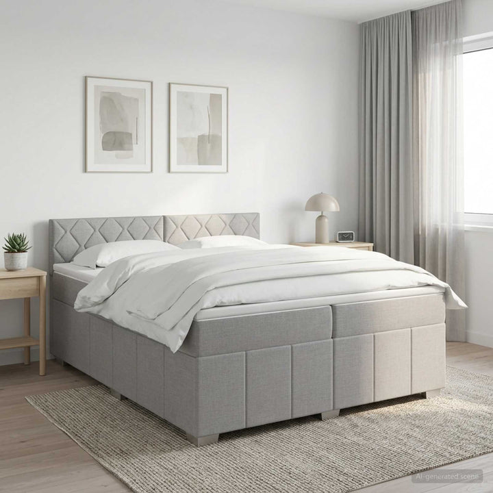Boxmadras med topmadras Lysegrå 200 x 200 cm Stof