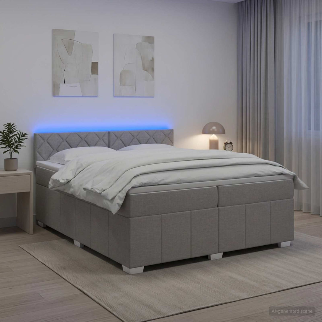 Boxmadras med topmadras Lysegrå 200 x 200 cm Stof
