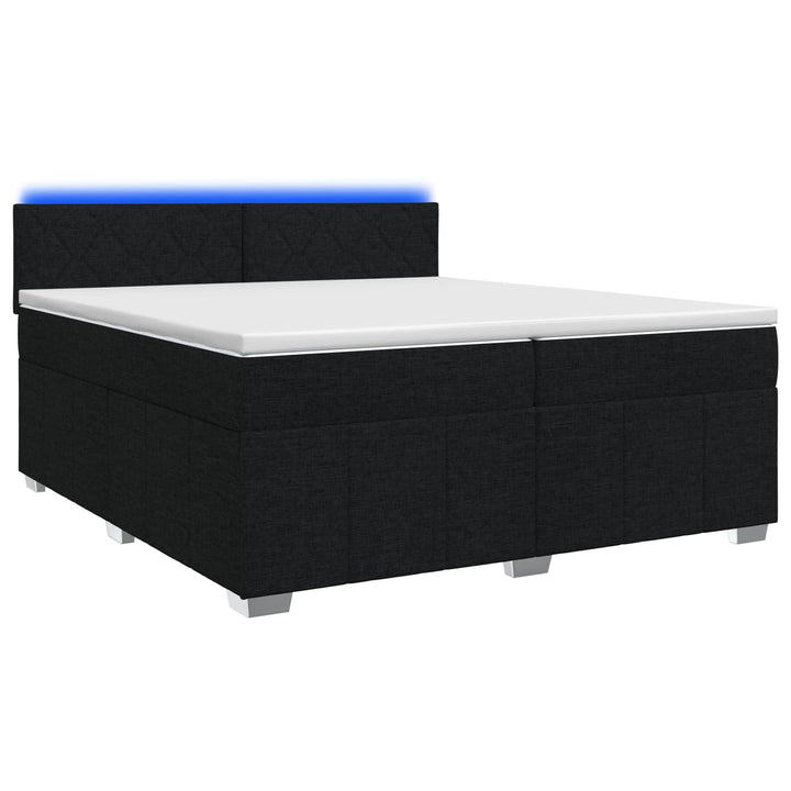 Boxmadras med topmadras med hovedgærde Sort 200 x 200 cm Stof