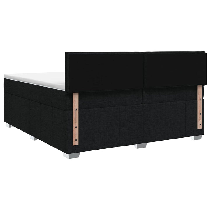 Boxmadras med topmadras med hovedgærde Sort 200 x 200 cm Stof