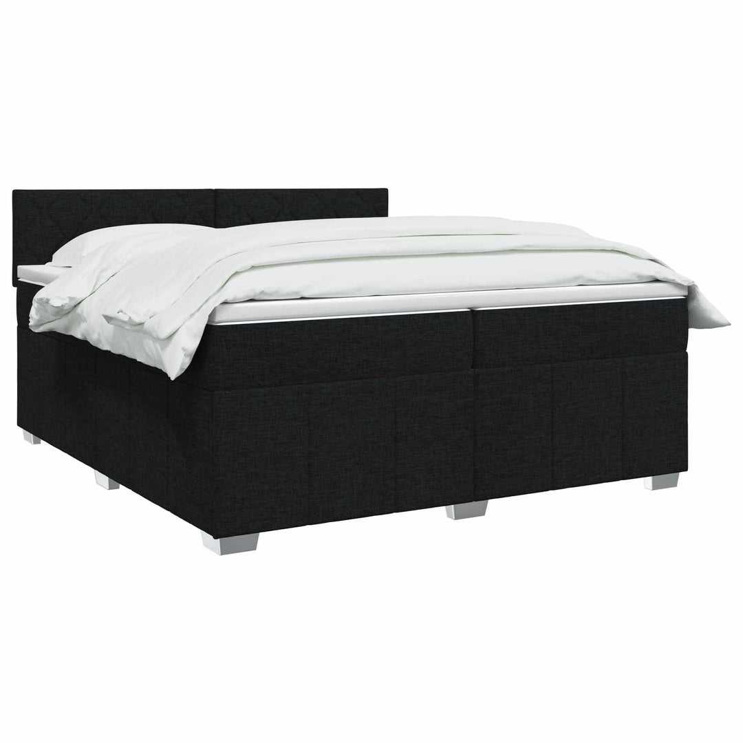 Boxmadras med topmadras med hovedgærde Sort 200 x 200 cm Stof
