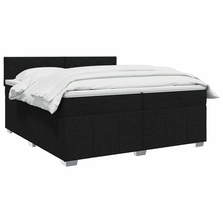 Boxmadras med topmadras med hovedgærde Sort 200 x 200 cm Stof
