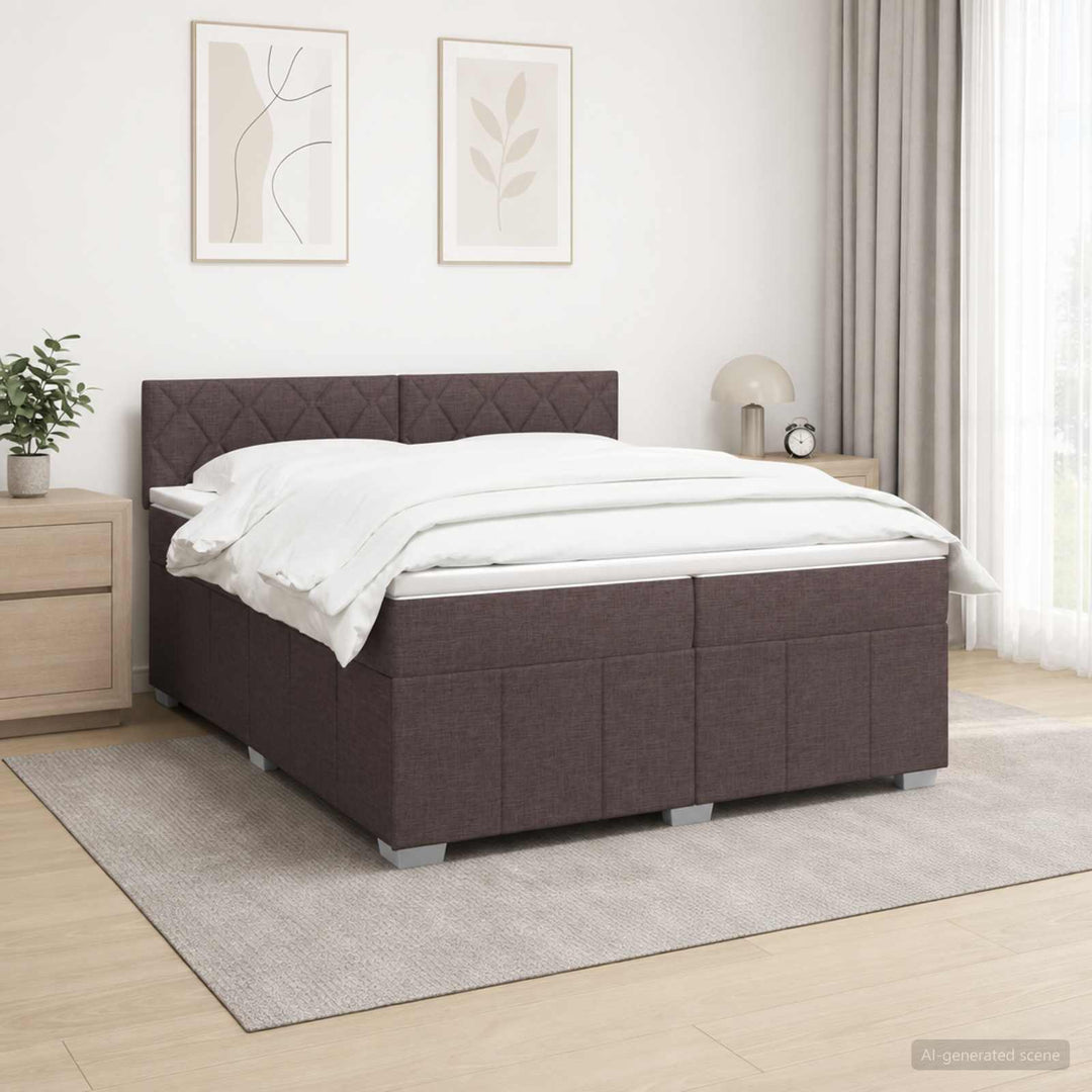 Boxmadras med topmadras Mørk Brun 200 x 200 cm Stof
