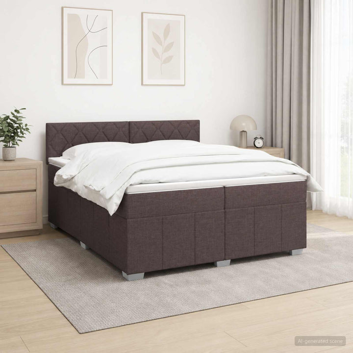 Boxmadras med topmadras Mørk Brun 200 x 200 cm Stof