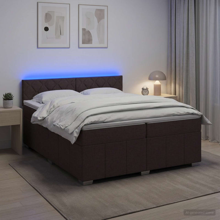 Boxmadras med topmadras Mørk Brun 200 x 200 cm Stof