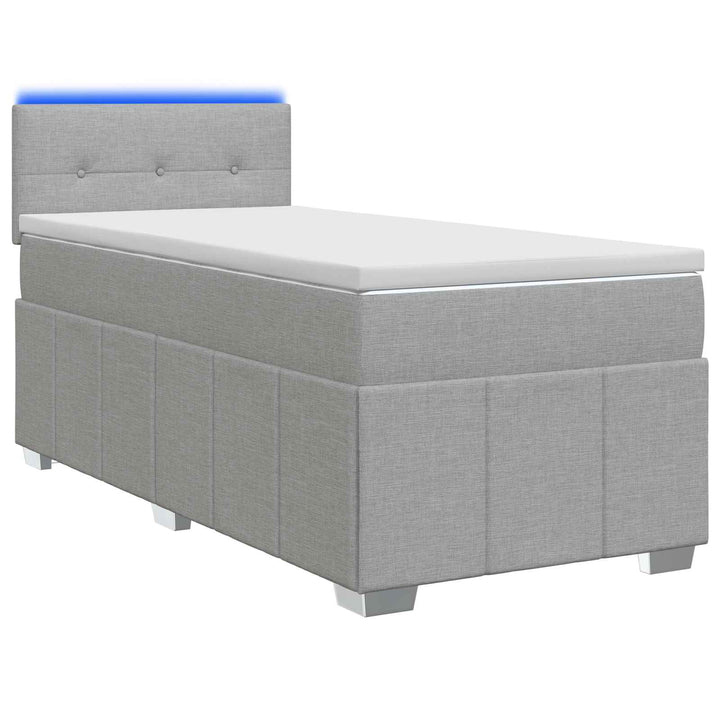 Box Spring Seng med Madras og LED Lysegrå 90 x 190 cm Stof